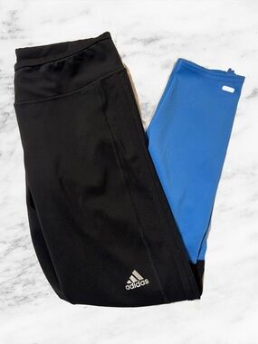 adidas Black and Bright Blue Athletic Leggingsy